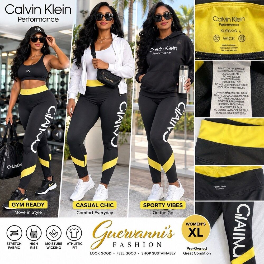 Calvin Klein Jeans Logo Leggings Black XL  High Rise Ankle Yoga Stretch